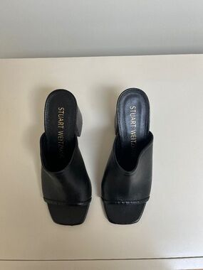 Stuart Weitzman Leather Slides - size 8.5, Black